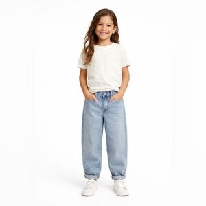 Old Navy High Rise Barrel Leg Jeans Light Wash Cropped Ankle Girl Sz 8